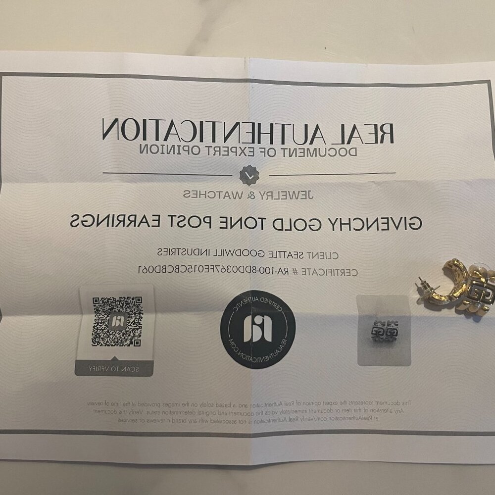 Givenchy Gold-Tone Vintage Logo Earrings + COA - Picture 12 of 12